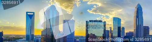 Image of sunset over charlotte city skyline of north carolina