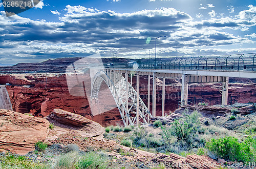 Image of lake powell dam and bridge in page arizona