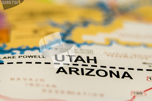 Image of utah arizona border line on a map