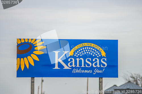 Image of welcome to kansas state road  sign