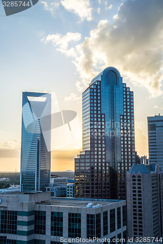 Image of sunset over charlotte city skyline of north carolina