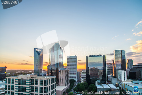 Image of sunset over charlotte city skyline of north carolina