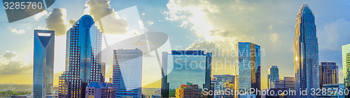 Image of sunset over charlotte city skyline of north carolina