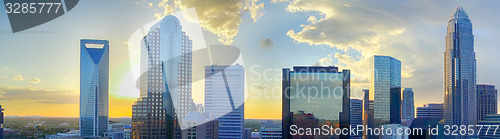 Image of sunset over charlotte city skyline of north carolina