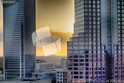 Image of sunset over charlotte city skyline of north carolina