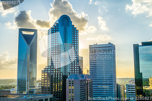 Image of sunset over charlotte city skyline of north carolina