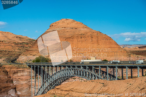 Image of lake powell dam and bridge in page arizona