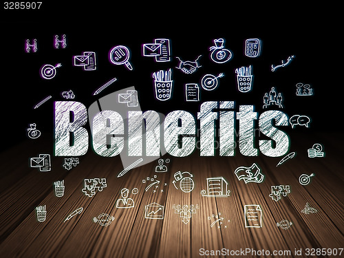 Image of Finance concept: Benefits in grunge dark room