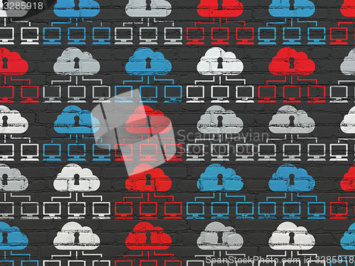 Image of Cloud computing concept: Cloud Network icons on wall background