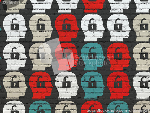 Image of Business concept: Head With Padlock icons on wall background