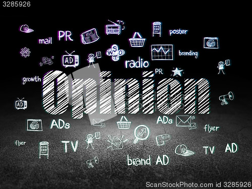 Image of Marketing concept: Opinion in grunge dark room