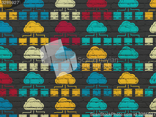 Image of Cloud technology concept: Cloud Network icons on wall background