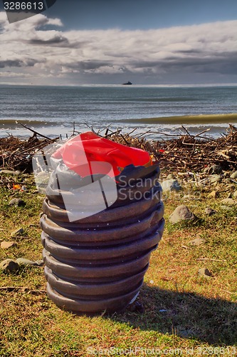 Image of plastic pollution garbage on the sea shore