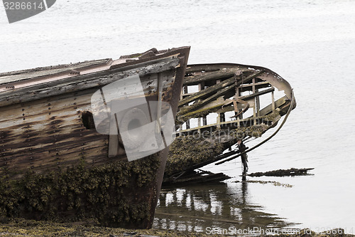 Image of skeleton of an ancient ship after crash