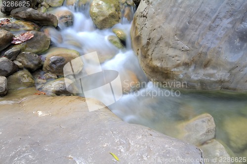 Image of stream in  mountains. Unusual top-down view