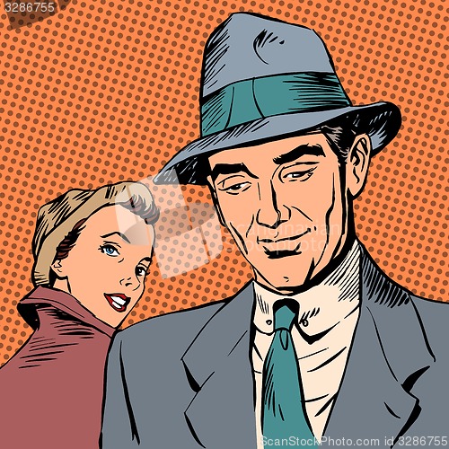 Image of Meeting woman glanced man style art pop retro