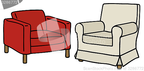 Image of Red and white armchairs
