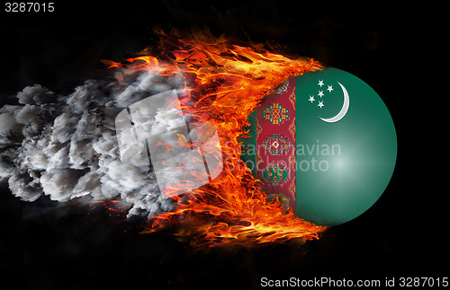 Image of Flag with a trail of fire and smoke - Turkmenistan