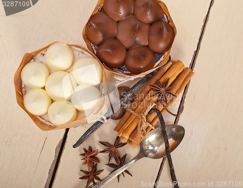 Image of chocolate vanilla and spices cream cake dessert 