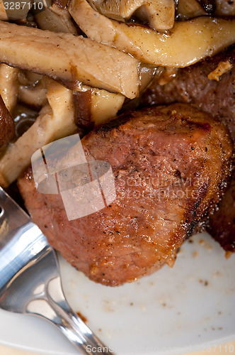 Image of venison deer game filet and wild mushrooms