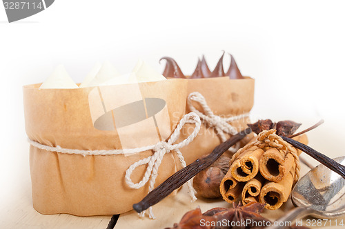 Image of chocolate vanilla and spices cream cake dessert 