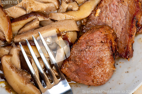 Image of venison deer game filet and wild mushrooms