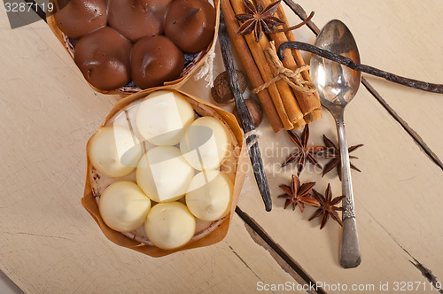 Image of chocolate vanilla and spices cream cake dessert 