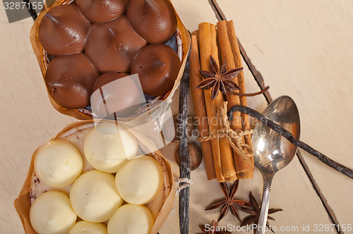 Image of chocolate vanilla and spices cream cake dessert 