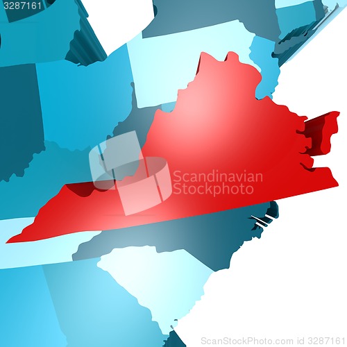 Image of Virginia map on blue USA map