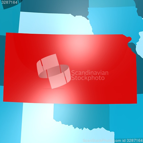 Image of Kansas map on blue USA map