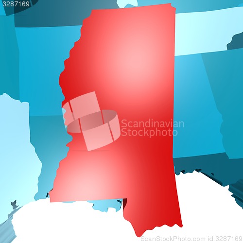 Image of Mississippi map on blue USA map