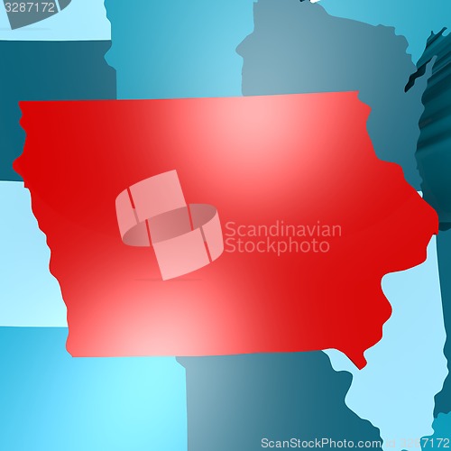 Image of Iowa map on blue USA map