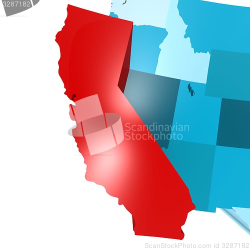 Image of California map on blue USA map