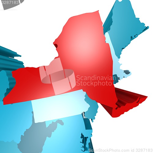 Image of New York map on blue USA map