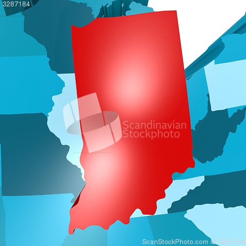 Image of Indiana map on blue USA map