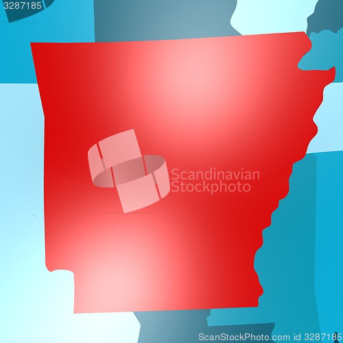 Image of Arkansas map on blue USA map