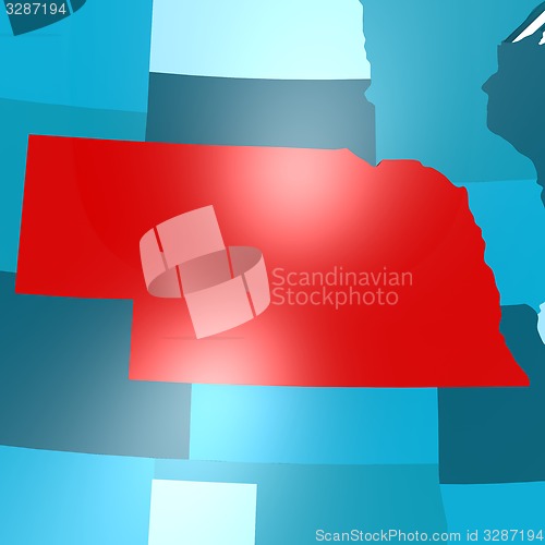 Image of Nebraska map on blue USA map