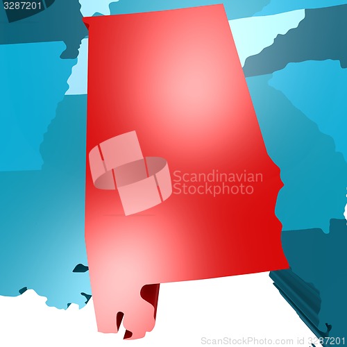 Image of Alabama map on blue USA map