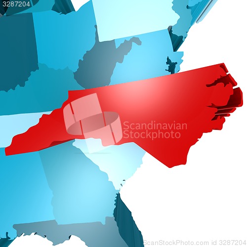 Image of North Carolina map on blue USA map