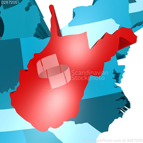 Image of West Virginia map on blue USA map