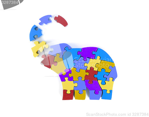 Image of Colorful puzzle pieces in elephant shape