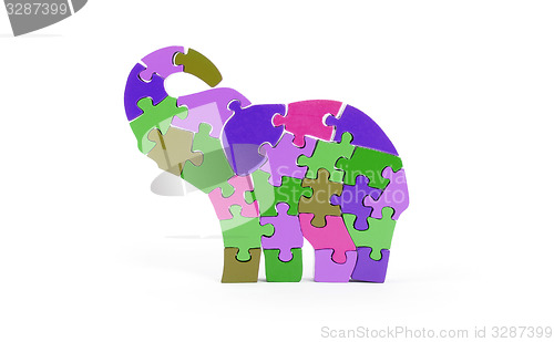 Image of Colorful puzzle pieces in elephant shape