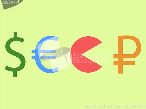 Image of Dollar and euro eating rouble