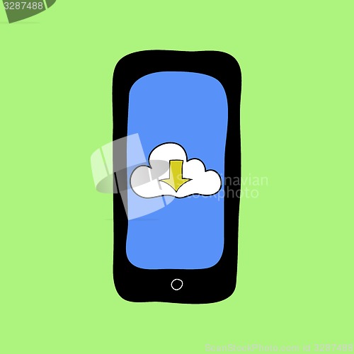 Image of Doodle style phone with cloud downloading