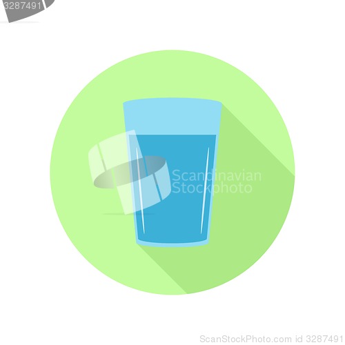 Image of Glass of water in flat round icon