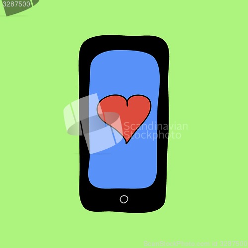 Image of Doodle style phone with red heart