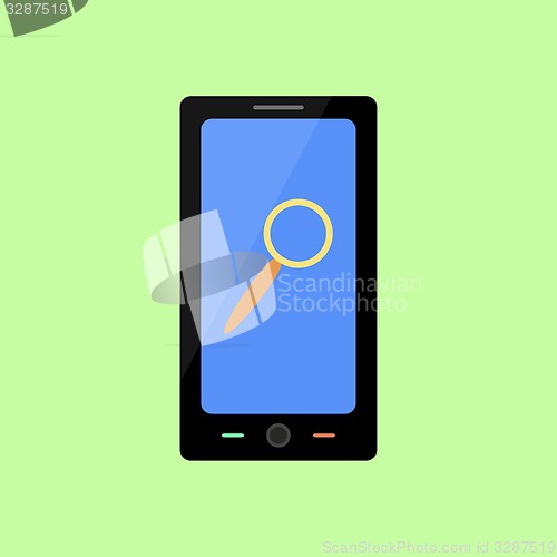 Image of Flat style smart phone with magnifying glass