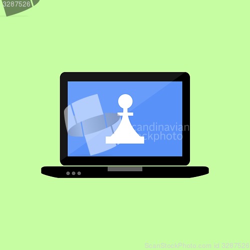 Image of Flat style laptop with chess piece