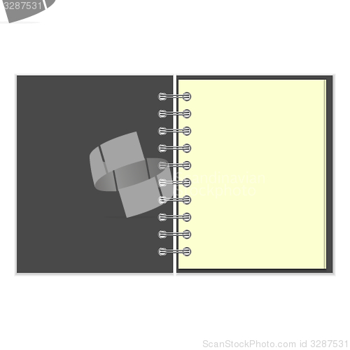 Image of Open empty notebook with grey cover