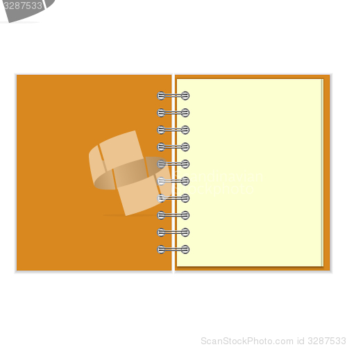 Image of Open empty notebook with orange cover